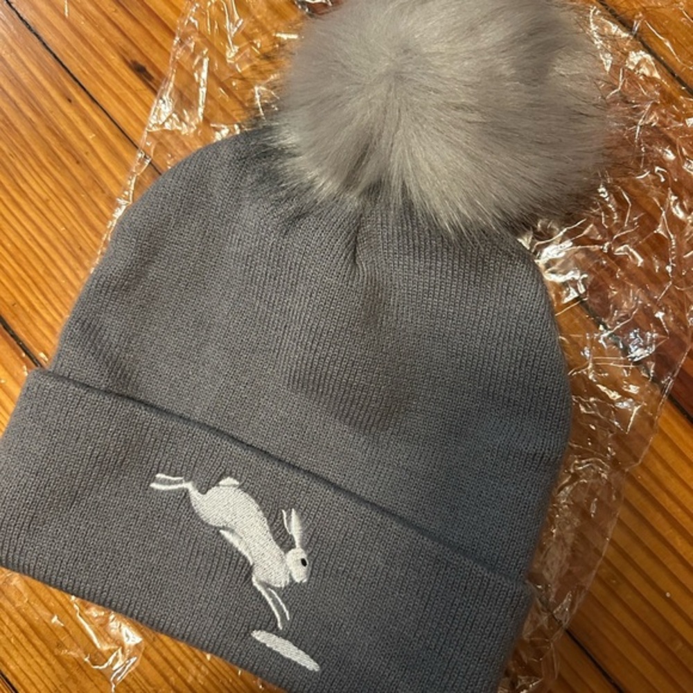 NWT Gray Beanie Hat with Pom Pom